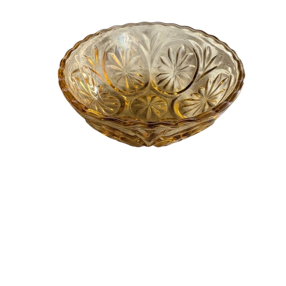 Anchor Hocking Medallion Golden Amber Glass 4 1/4” Candy Dessert Berry Bowl VTG
